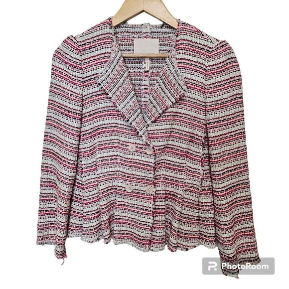 Rebecca Taylor Tweed Peplum Blazer Pink Size 4 - Picture 1 of 8
